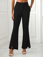 Women Wide Leg Pants Slit Flare Solid with Pockets Black 2bcd2b2c-fdcb-4f80-9b48-b1c774974a18-Max Trendsi