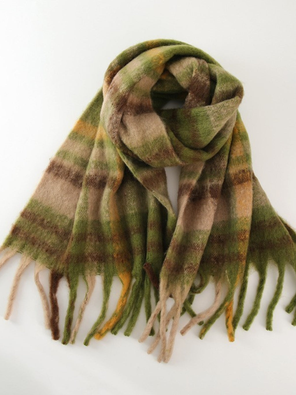 Women Scarf Fringe Plaid Polyester Tasseled Warm Long Fashion Accessories Olive One Size 2bd317f7-61b6-4a1e-a214-aad561bc129b-Max Trendsi