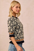 BiBi Women Knit Top Textured Rose Black Gray Contrast Banded Puff Sleeve 2bd3dd97-a71d-487a-9968-803df34887f9-Max-Origin Trendsi