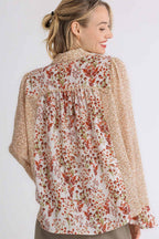 Umgee Shirt Floral Mixed Print Metallic Detail Long Ruffle Sleeve Top 2bd97257-0b93-4286-9601-37a88d03f536-Max Trendsi