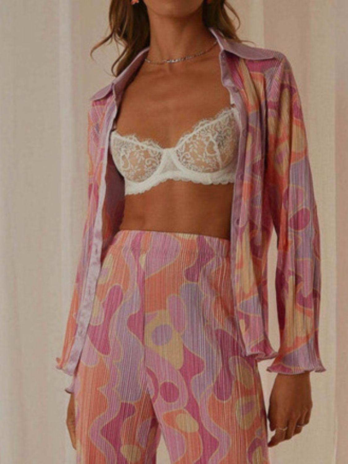 Floral Lounge Set Collared Neck Long Sleeve Top and Pants 2be694b4-da10-4169-a965-3d09670d2b6d-Max Trendsi