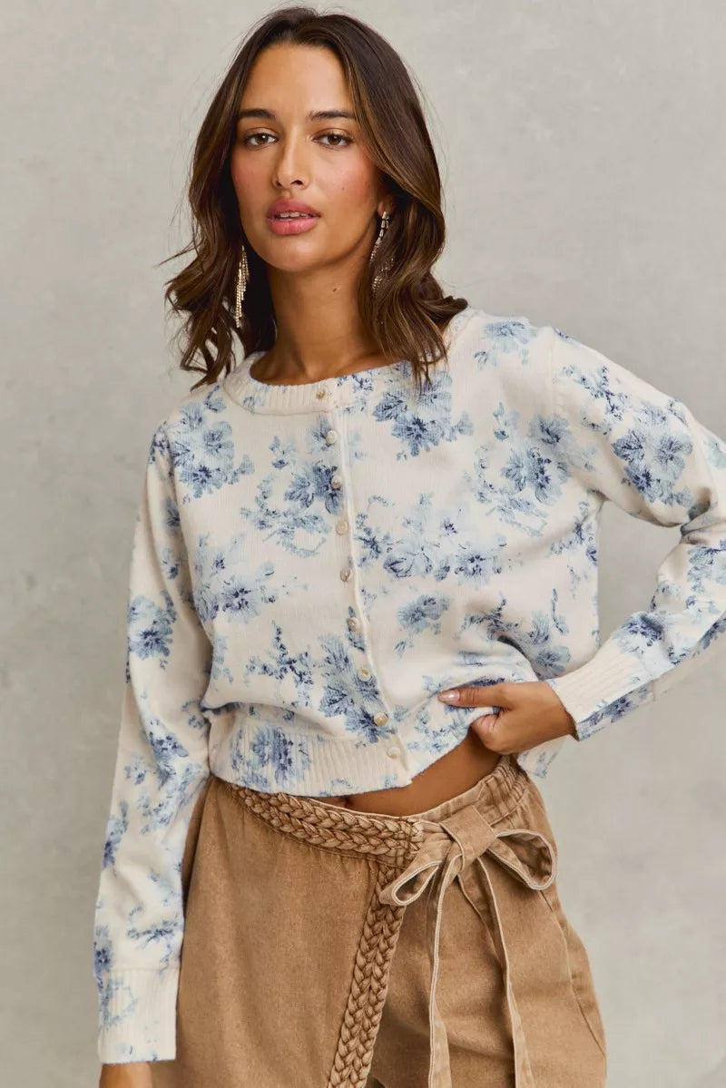 SO ME Vintage Floral Print Button Down Sweater Cardigan 2be82812445044e3b928a22306613a67-Max-Origin Trendsi