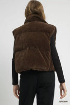 Umgee Womens Vest Coat Brown Sherpa-Lined Zip Up with Drawstring Hem 2beadeb1-e0e3-4a4b-9f09-29c521e7be8d-Max-Origin Trendsi
