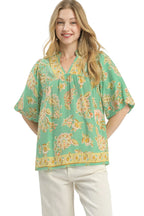 Umgee Apricot Floral Bohemian Blouse