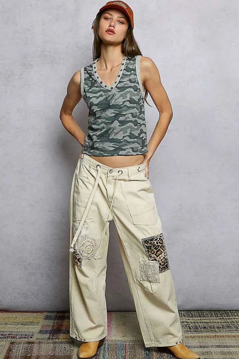 POL Camouflage Tank Top Cropped Studded V-Neck Blouse 2bfe1ea2-5b40-40af-8611-83233ee08116-Max-Origin Trendsi