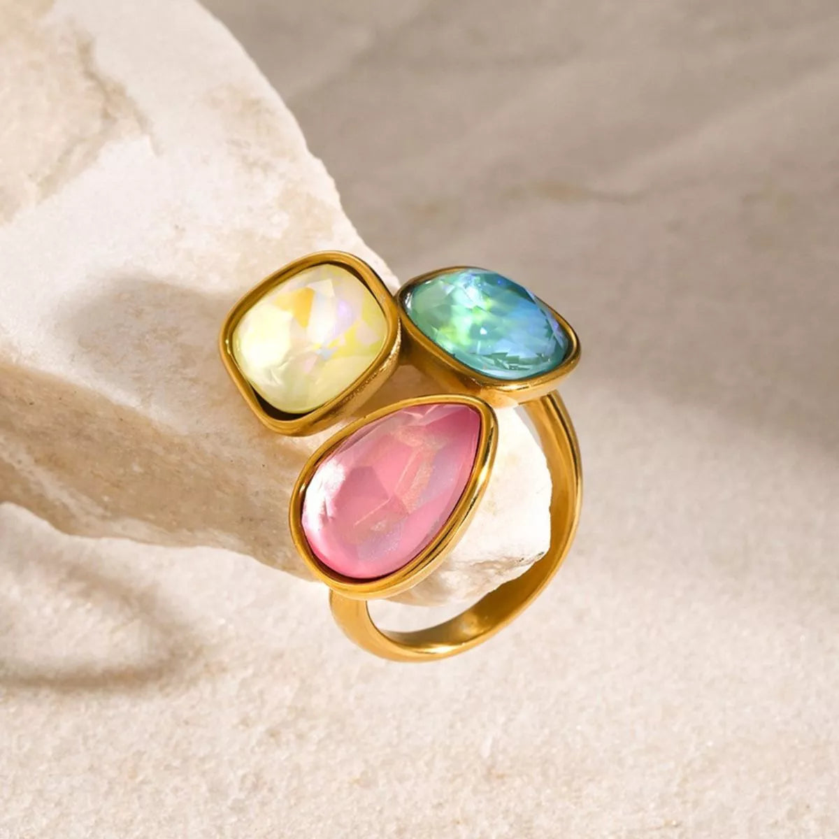 Bypass Ring Triple Rhinestone Colorful 18K Gold-Plated Women's Jewelry 2c0f73c3-144b-4c24-99bc-f5ff2da1eeec-Max-Origin Trendsi