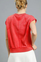 Umgee Sweatshirt Red Women's Round Neck Cap Short Sleeve Top 2c0f89be-ccf1-49f7-81ea-10ff1bb6156f-Max-Origin Trendsi