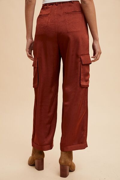 Annie Wear Cargo Satin Pants Burgundy Wide Leg Pocketed 2c10ae83-0784-48e8-adf7-150898beccf4-Min Trendsi