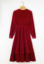 Black Velvet Midi Dress Ruffle Hem Slit V-Neck Buttoned Long Sleeve Dresses 2c191d15-75da-45ce-b50f-ab8443a01b9d-Max Trendsi