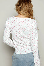 POL Cotton T-Shirt Floral White V-Neck Long Sleeve Top 2c1fdbf5-1f0e-43b7-90a7-27642d2dfc0d-Max-Origin Trendsi