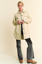 Davi & Dani Jacket Faux Leather Beige Button Up with Chest Pockets 2c29d38a-4f36-42fc-8e73-451b631bce6d-Max Trendsi