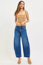 RISEN Crop Barrel Jeans Womens Mid Rise Dark Was Denim Pants 2c2c1c647afc47b7ade3ab43892c17b0-Max-Origin Trendsi