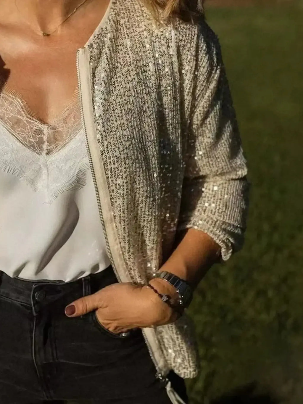 Sequin Jacket Women's Zip Up Long Sleeve Outwear 2c30712275ee4afeb1406dd08aab724d-Max-Origin Trendsi