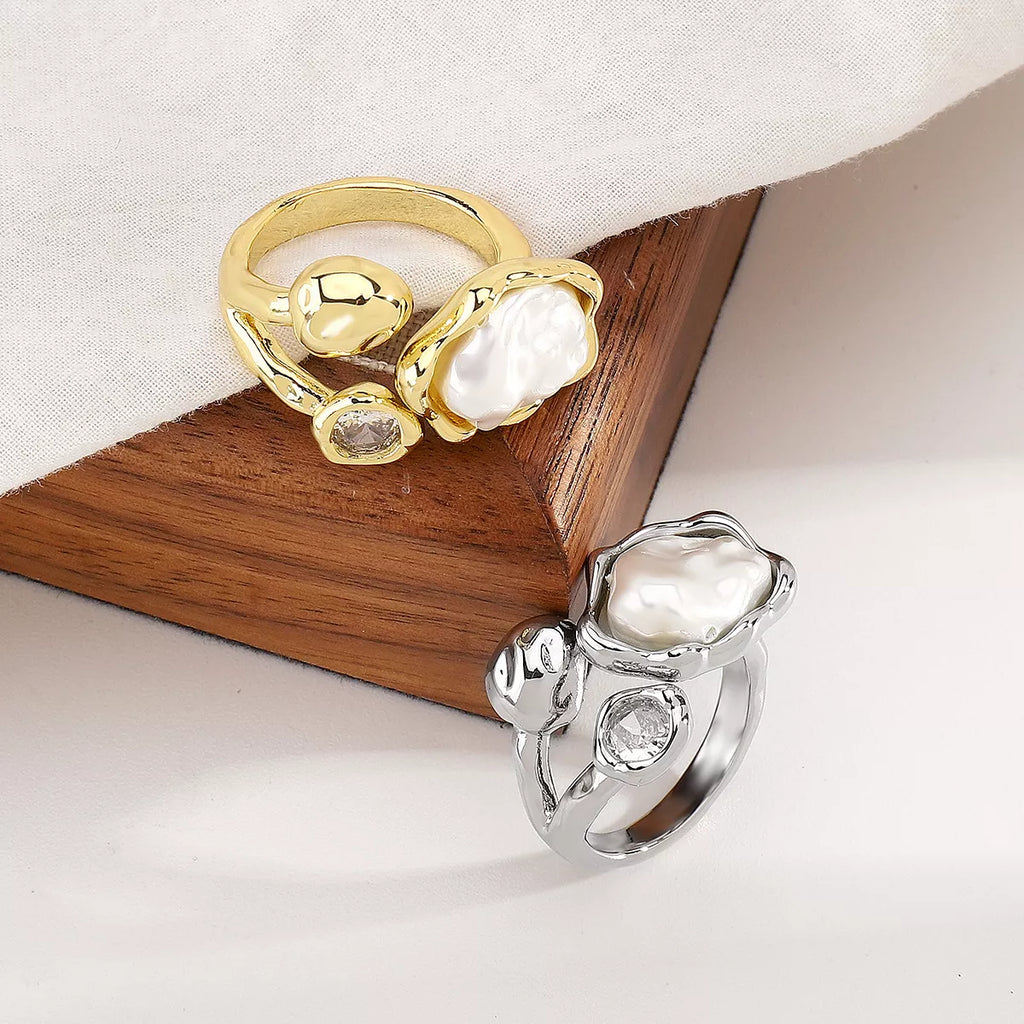 Womens Open Ring Irregular Pearl Zircon Silver-plated 2c3fb340-18d9-4d2d-abdf-c5f02ef52a05-Max-Origin Trendsi