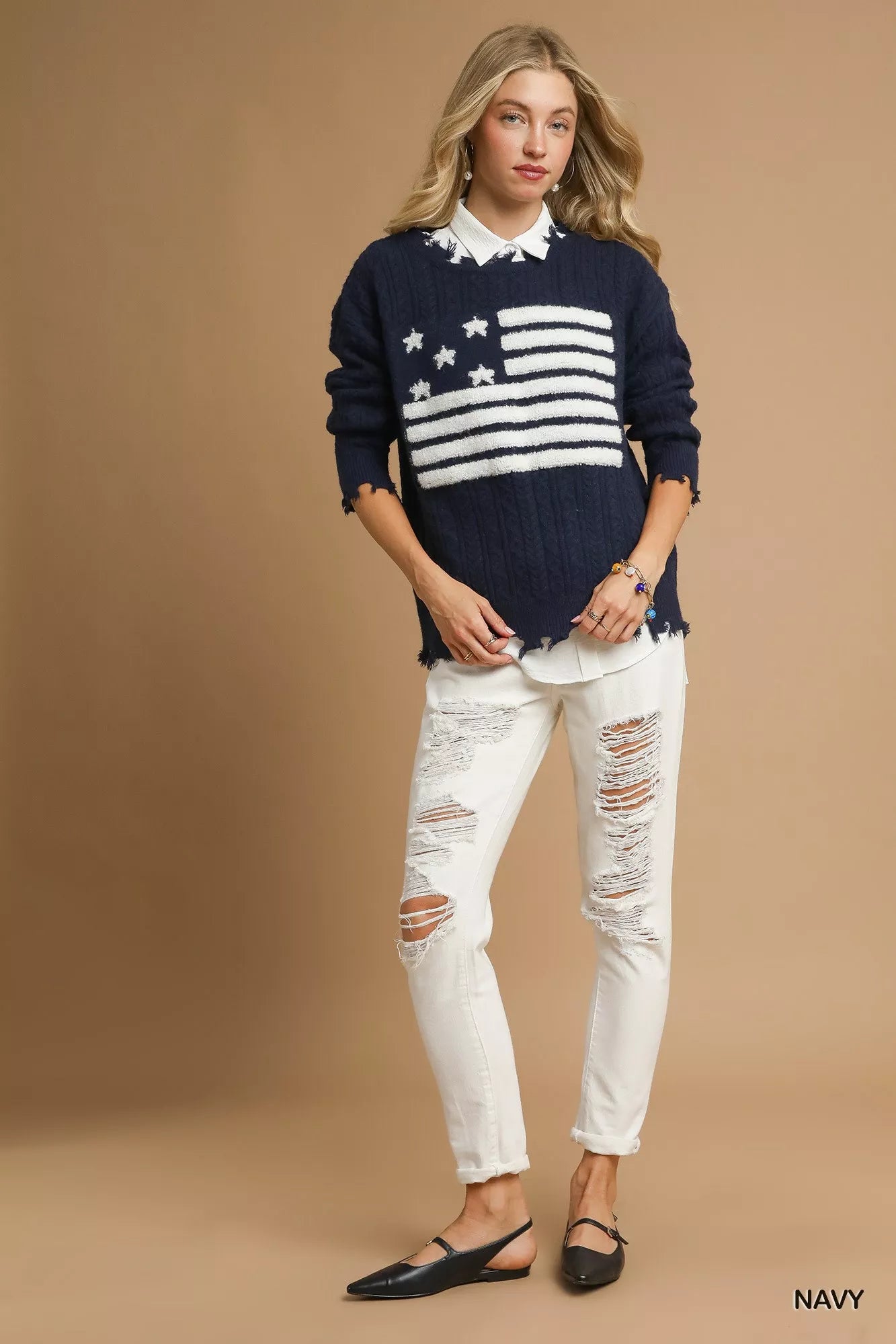 Umgee Womens Sweater Navy American Flag Distressed Knit Pullover 2c5b627d-3c9e-44a1-9b7e-4131f0106c0d-Max-Origin Trendsi