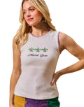 SO ME Mardi Gras Tank Top With Contrast Blanket Stitch