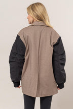 Blazer US HYFVE Herringbone Mixed Media Contrast Long Sleeve Coat 2c7d2b5d-a78e-49d5-81a6-1e401e77fec7-Max Trendsi
