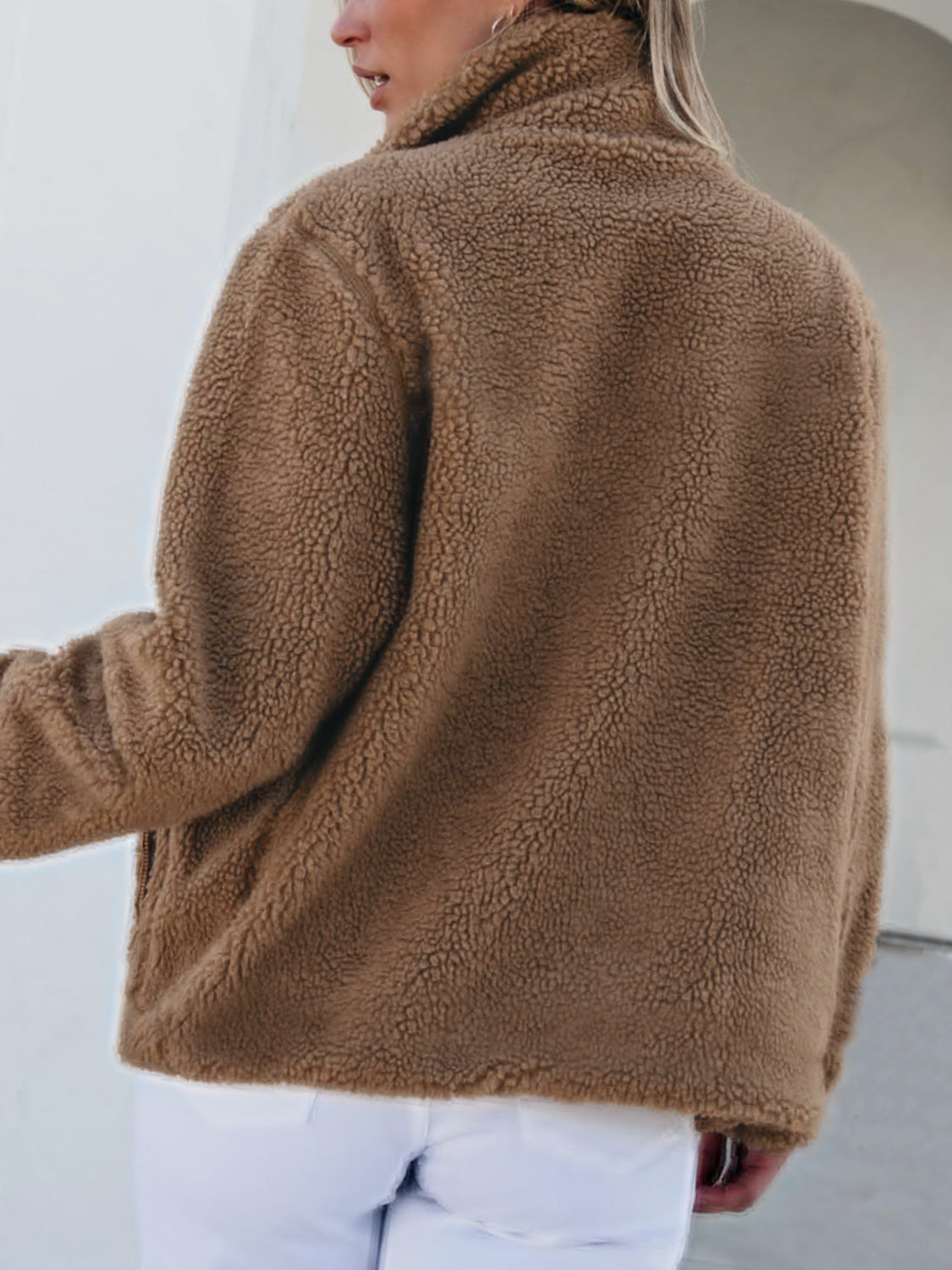 Plush Women Jacket Zip Up Long Sleeve Zip Outer Pocket Collared Outwear 2c7f8445-4230-45e6-9ef5-334abdd11379-Max Trendsi