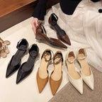 Pointed-Toe Ankle Strap Pumps with Low Heels in PU Leather and Rubber
