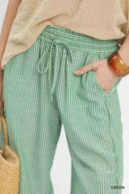 Umgee Striped Wide Leg Pants Linen Blend Green Women Trousers 2c824436-6583-473c-9bff-122d7f54612f-Max-Origin Trendsi