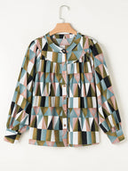 Women's Shirt Geometric Colorful Print Buttoned Balloon Sleeve Top 2c82ef33dd9b461c996a91cc39e0f856-Max-Origin Trendsi