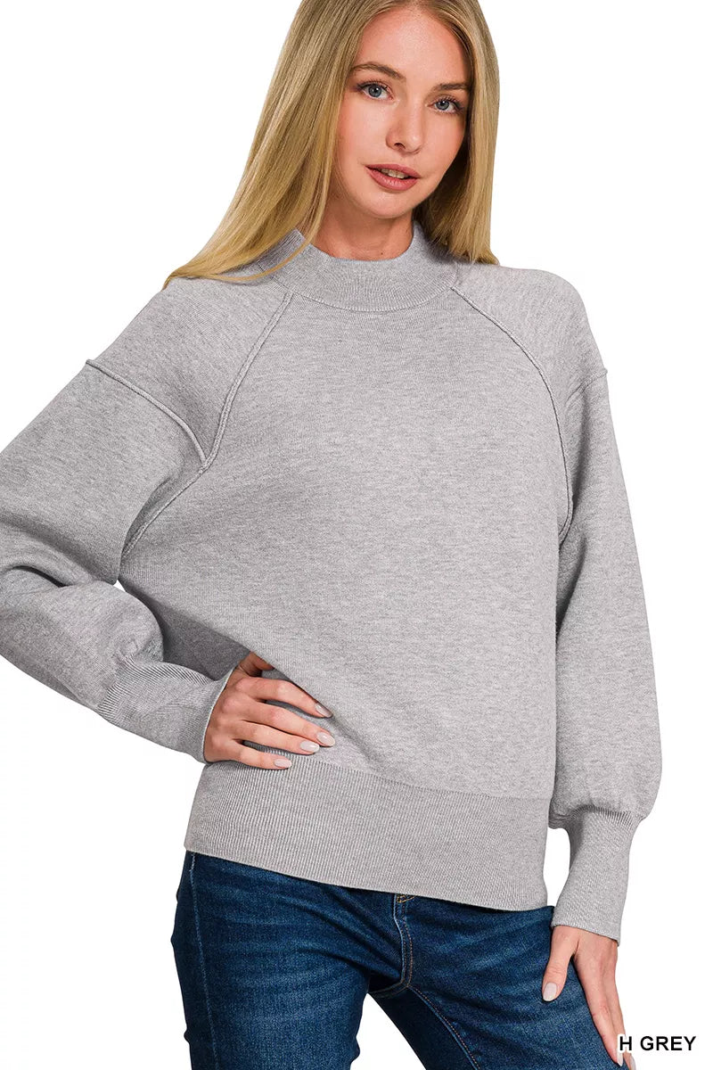 Zenana Womens Sweater Gray Viscose Mock Neck Exposed Seam H GREY 2c9534e7-96c4-4797-9508-8bf223938d84-Max-Origin Trendsi