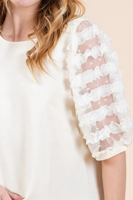 Lime 'N' Chili Top Lace Puff Sleeve Round Neck Cream Blouse 2c96246f-8b33-4527-a7a8-23c7cb5cd2df-Max-Origin Trendsi