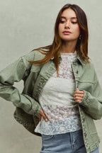 SO ME Womens Denim Shacket Olive Vintage Washed Button Twill Outwear 2c98a4326acc482db588b8bcf6edf225-Max-Origin Trendsi