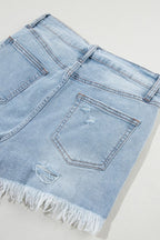 Denim Shorts Distressed Raw Hem High Waist 2cc6bf88-9295-4582-b879-41fdd55a9316-Max Trendsi
