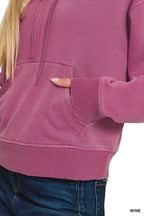 Zenana Fleece Pigment Dye Half Zip Kangaroo Pocket Hoodie 2d023c7ca2b14a68be57524141a35e1c-Max-Origin Trendsi