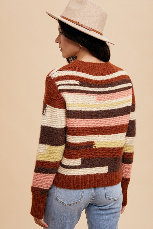 Annie Wear USA Sweater Chocolate Striped Color Block Long Sleeve 2d0cf6dd-0aa3-406c-819d-c990f276d0b6-Max Trendsi