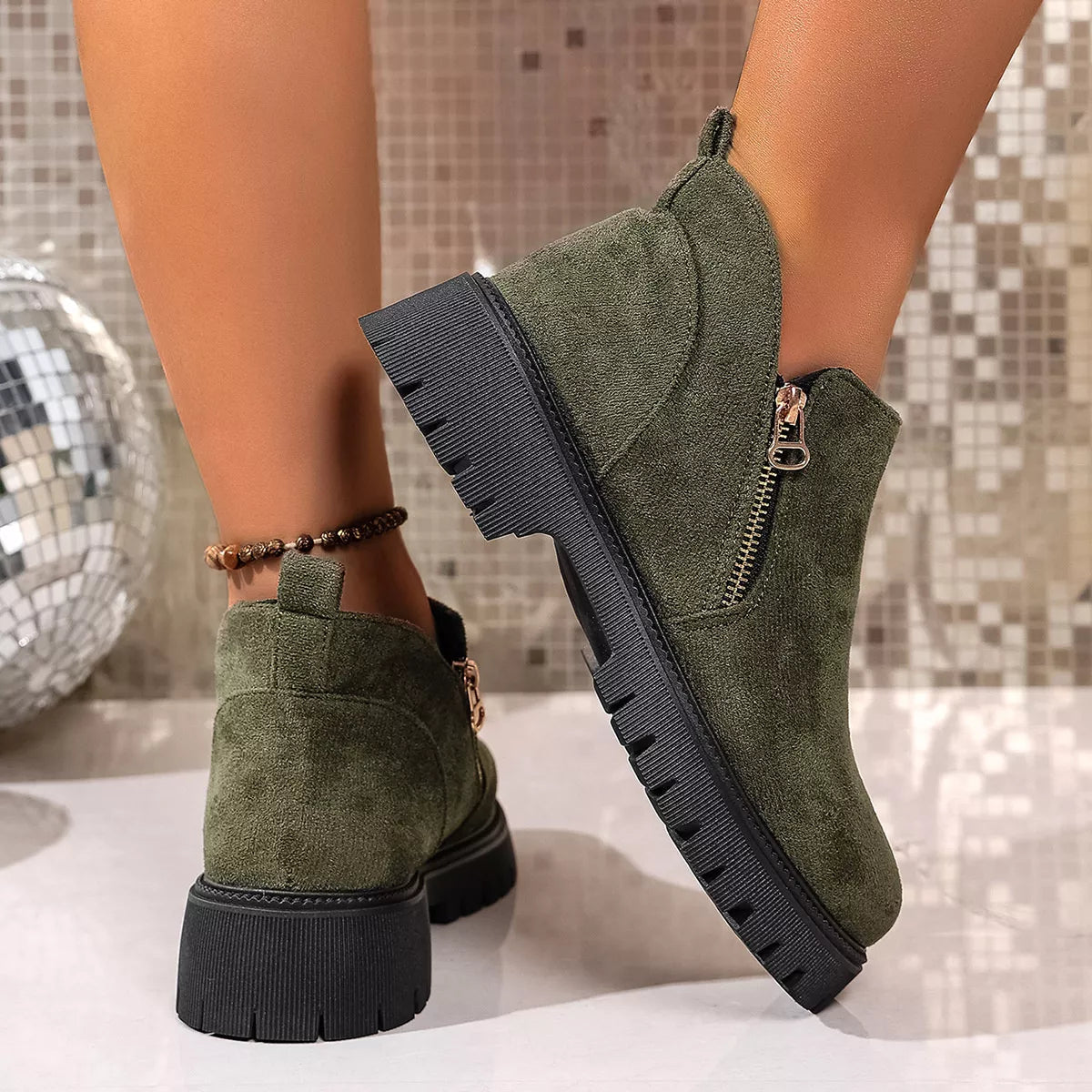 Women's Ankle Boots Faux Suede Round Toe Side Zip Mid Heels Shoes 2d115a0fd9ce422bb8a7127242ea0c98-Max-Origin Trendsi