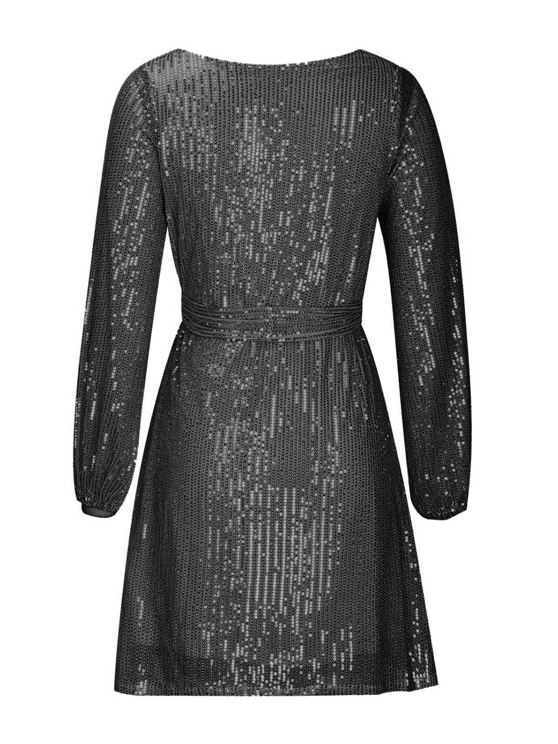 Sequin Mini Dress Tie Waist Long Sleeve Short Women Party Lined Dresses 2d1581a5-68ea-4885-bbee-c83ec1f7373e-Max Trendsi