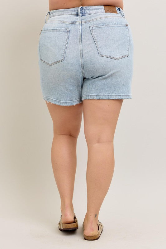 Judy Blue Shorts Frayed Hem High Rise Denim Jeans Light Wash S-3XL
