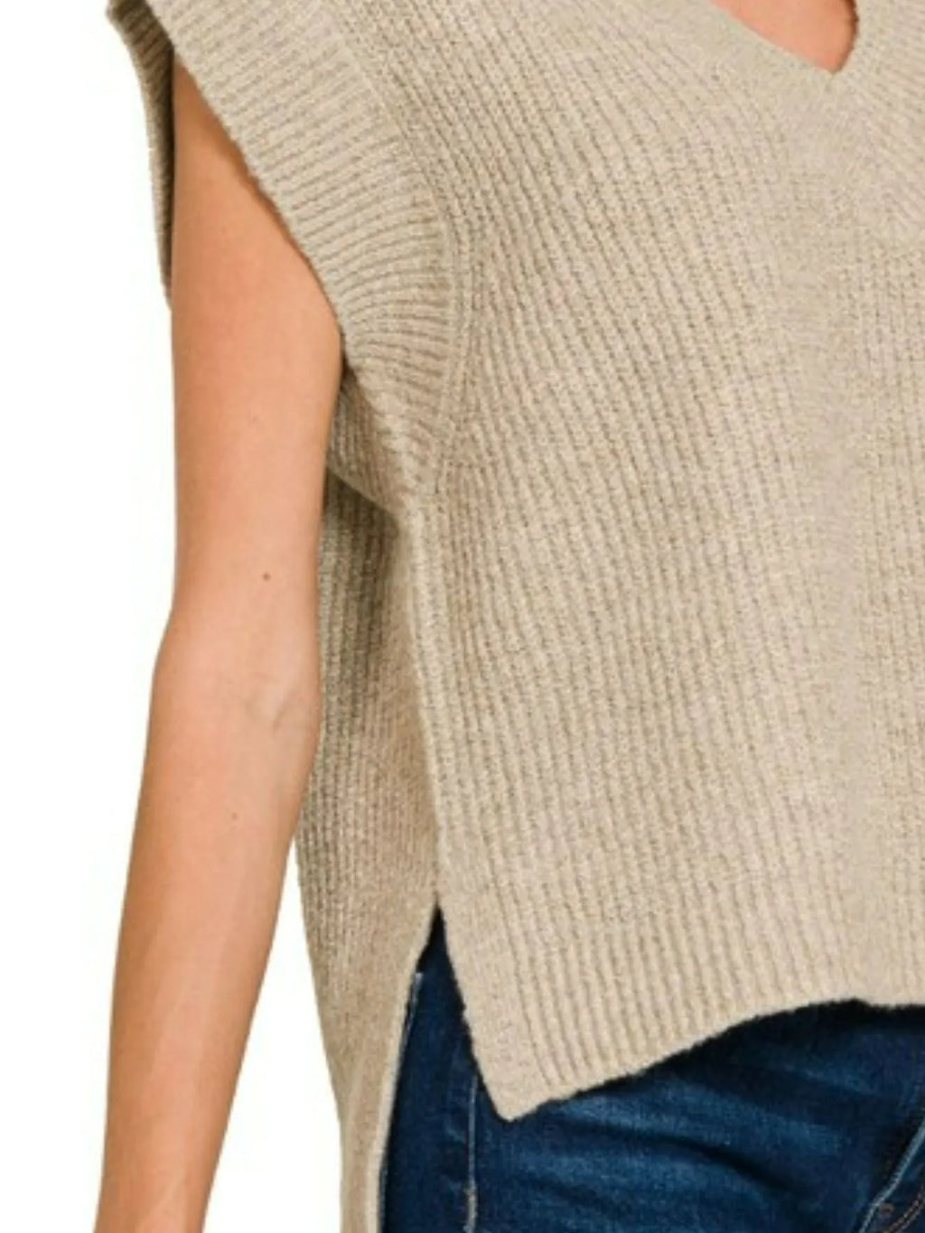 Zenana Sweater Vest Sleeveless Oversized with Side Slit Ribbed Knit V Neck 2d24dc7d-7acb-4c6e-be54-997a4db4afe8-Max-Origin Trendsi