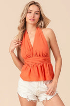 BiBi Tank Top Orange Ruched Back Open With Halter Neck Wrinkled ORANGE 2d27dd6e5b2949729c09ed2dedd0c916-Max-Origin Trendsi