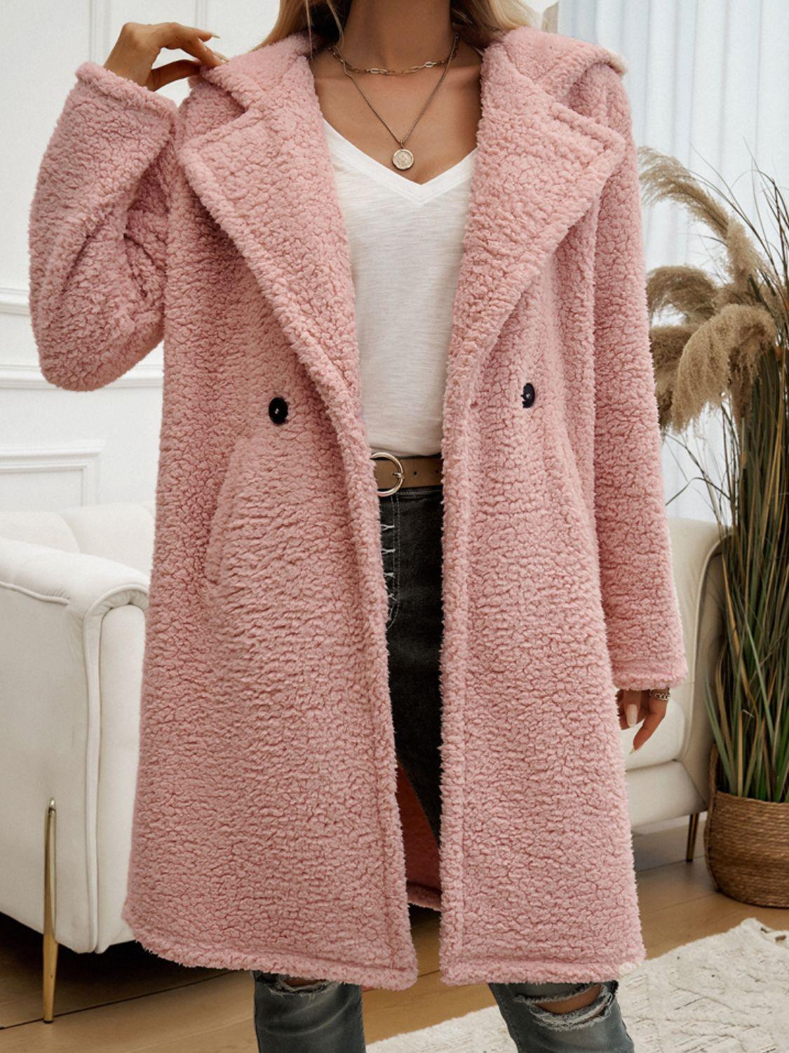 Devine Teddy Coat Pocketed Long Sleeve Hooded Buttoned Outwear Dusty Pink 2d356c6f-617f-480a-b3f4-144c4f8fd323-Max Trendsi