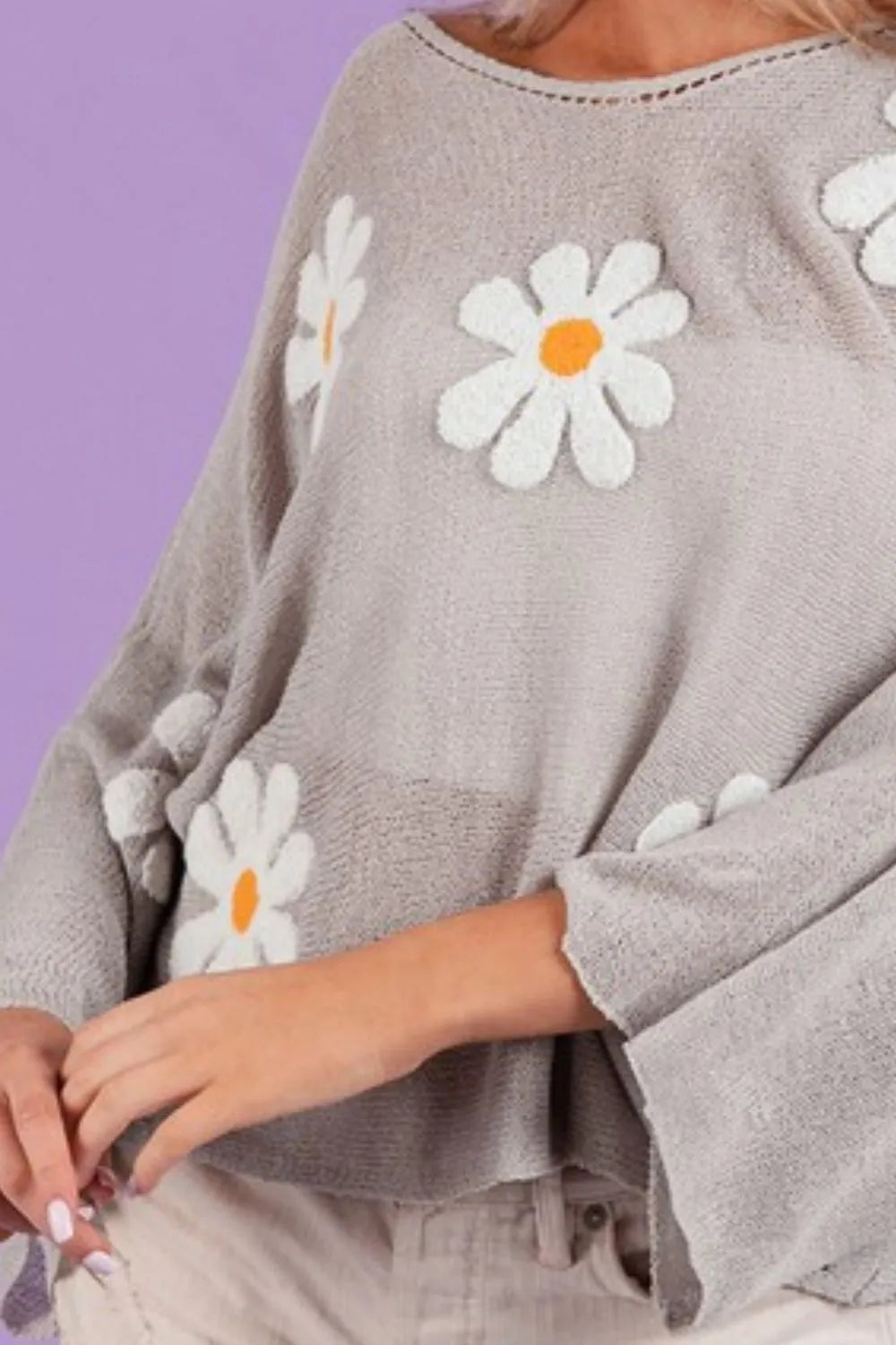 BiBi Knit Top Flower Embroidery Gray Loose Fit Lightweight Oversized 2d3aaa35-aa11-435c-951d-8f40d2d28571-Max-Origin Trendsi