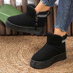 Women's Suede Ankle Boots with Decorative Strap Zipper Fluff Shoes Black 2d645b3cc6574185bfa081f5bb75e3ac-Max-Origin Trendsi