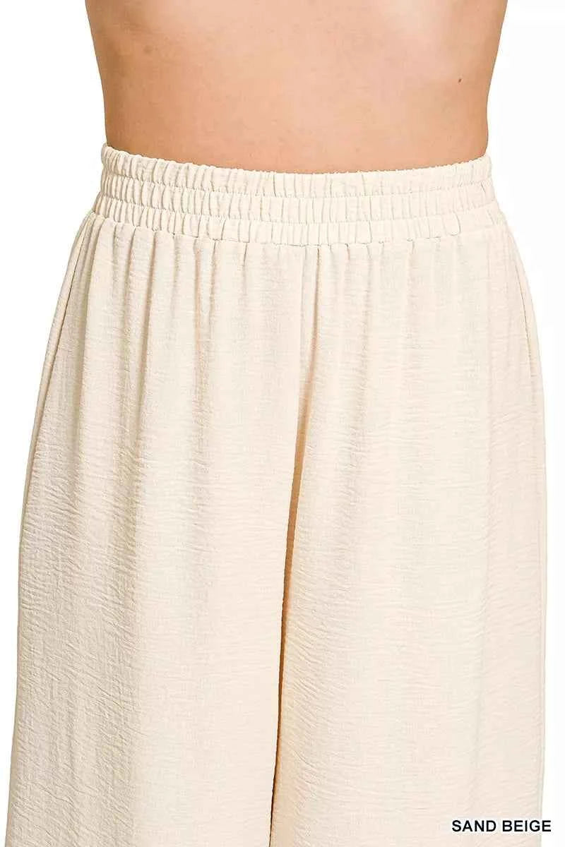 Zenana Woven Airflow Elastic Waistband Pants