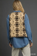 Umgee Womens Vest Sherpa Tie-Front Ecru Mix Geometric Patterned Pocketed 2db2ae3e-750d-4bc1-a54d-6c5340aff7d7-Max-Origin Trendsi