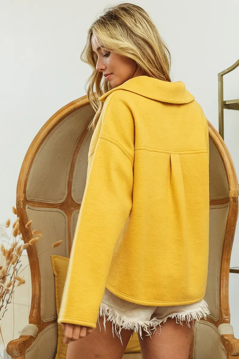 BiBi Sweatshirt Mustard Cotton Blend Fleece Collared with Flap Pockets Top 2dc2ec8fb5504d558ebc57aa1db5fc3d-Max-Origin Trendsi