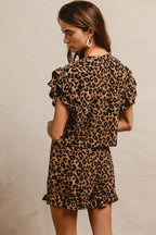 BiBi Leopard Outfit Set Waffle Texture Layered Ruffle Sleeve Top and Shorts 2dd7d0c6191f496ea1cf63017c46a72b-Max-Origin Trendsi