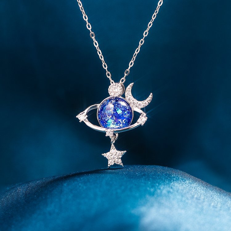 Necklace Starry Sky 925 sterling silver Inlaid Zircon Blue Moon Star 2df13f98-468d-400f-bf45-75814ceb75a6-Max Trendsi