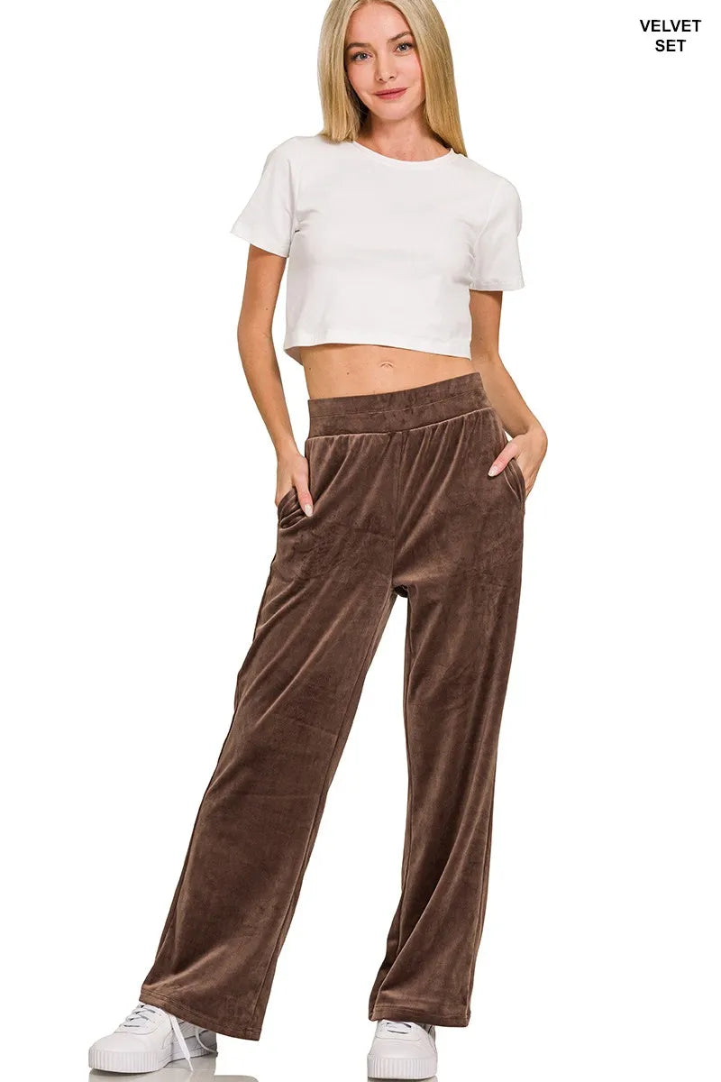 Zenana Womens Outfit Set Velvet Brown Zip Up Hoodie and Pants 2df29cf5c6354d779616688f63720f67-Max-Origin Trendsi