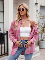 Pocketed Plaid Shirt Collared Neck Long Sleeve Button up 2df3c196-7285-4ddf-812c-264f9004fe58-Max Trendsi