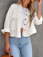 Jacket Button Up Flap Pocket Soft Unlined Long Sleeve Outwear 2df820f8-1c9c-4c90-857c-1d4088e99a45-Max Trendsi