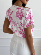 Women's T-Shirt Classic Rolled Tab Sleeve Floral Solid Tops 2e0772a9-a8ad-4314-8458-6dcd0e2805dd-Max-Origin Trendsi