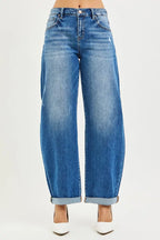 RISEN Womens Barrel Double Roll Up Jeans Mid Rise Dark Wash Plus Sizes DARK 2e14b7613df047138e17748fc09479c7-Max-Origin Trendsi