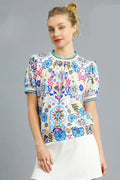 Umgee Blouse Pastel Blue Floral Retro Printed Puff Short Sleeve Top Pastel Blue 2e23e982-22a0-48a8-98ec-63ec419bed22-Max-Origin Trendsi